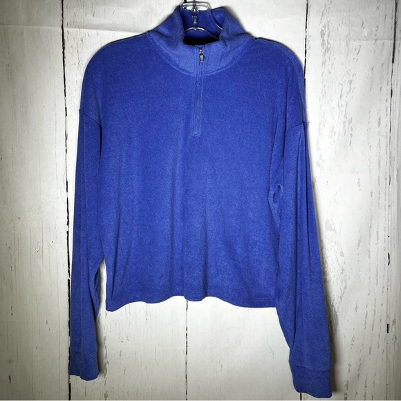 Peloton Terrycloth 1/4 Zip Pullover Cropped Oversized Swearshirt Size Small EUC - Picture 2 of 12